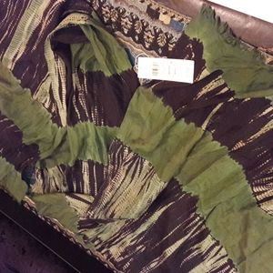 NWT EILEEN FISHER OS GREEN/BLK 100% SILK SCARF NEW